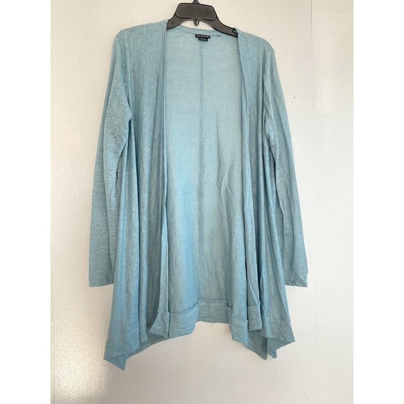 Tahari Womens Cardigan Linen Coastal Open Front Teal Fits M/L To 40” Bust - Picture 1 of 8